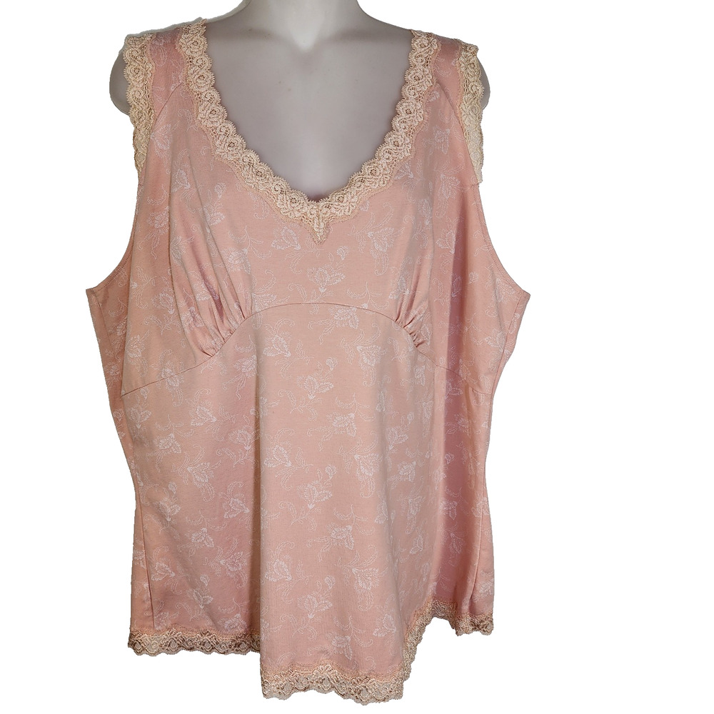 Faded Glory Babydoll Tank Top Size 18W 20W Lace Trim Stretch Y2K Fairy Romantic